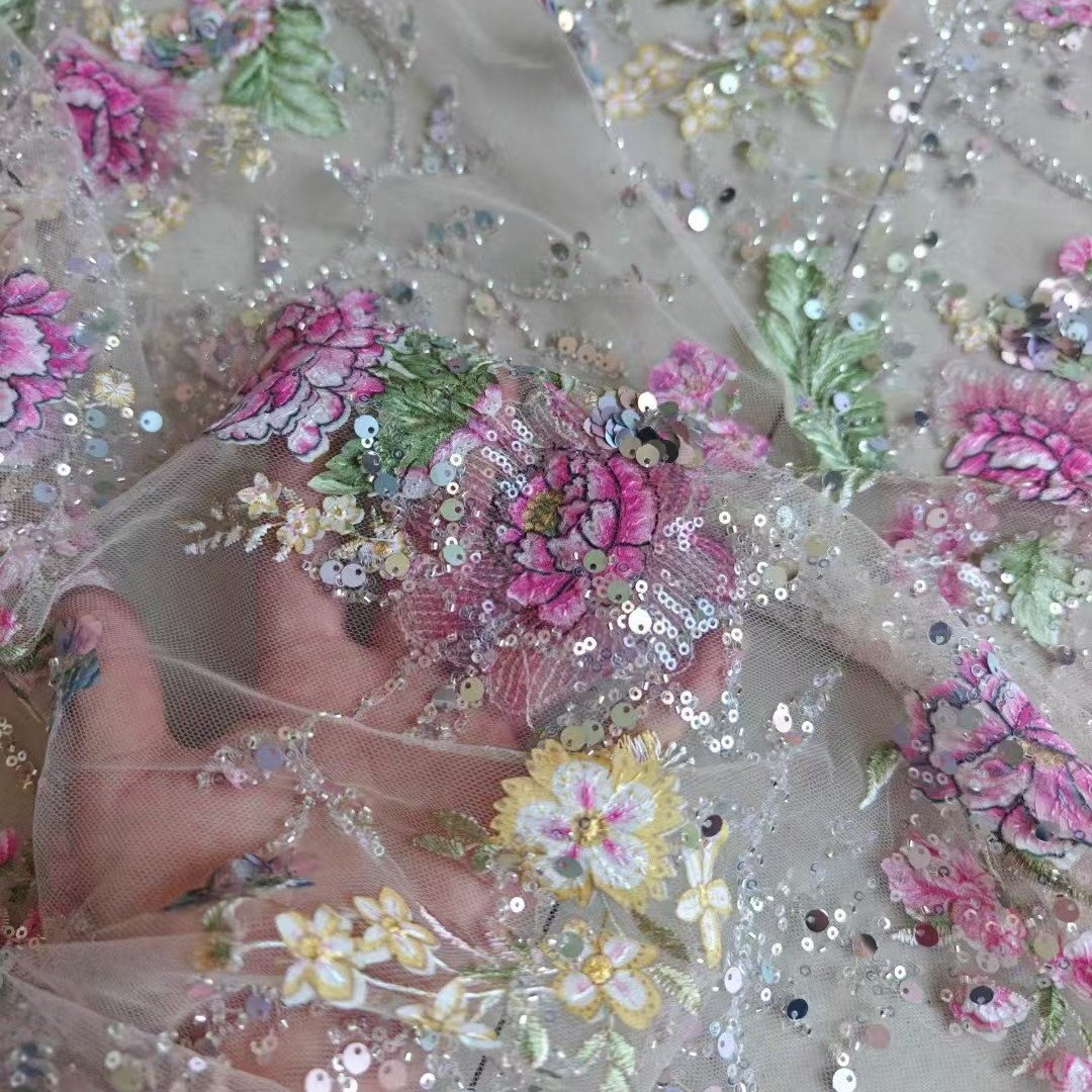Sewing Embroidery Fabric - Роскошная кружевная ткань с бисером шириной
